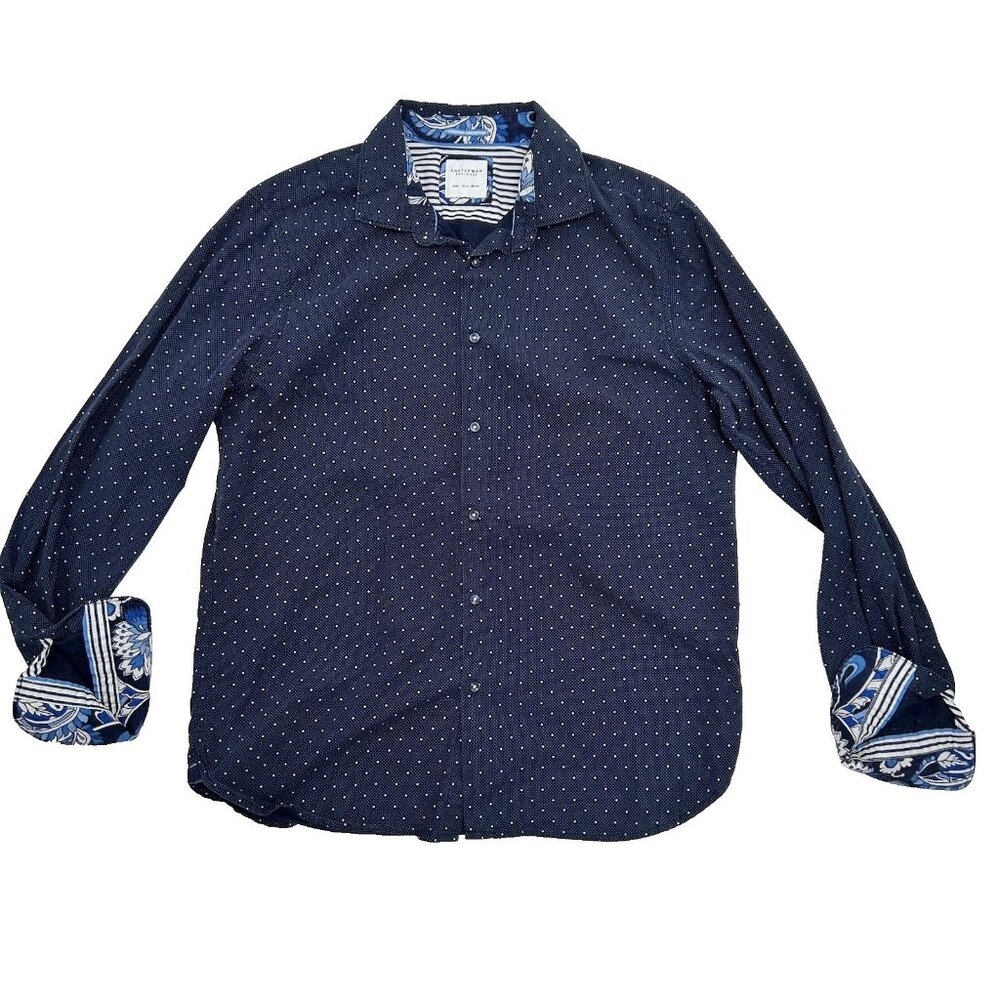 Cactus Man Ricky Singh Navy Blue Polka Dot Mens Size Large Shirt Button Down